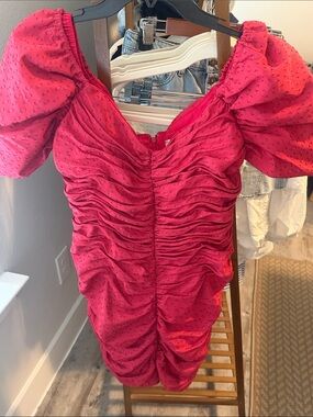 Hutch Ruched Puff-Sleeve Red Mini Dress